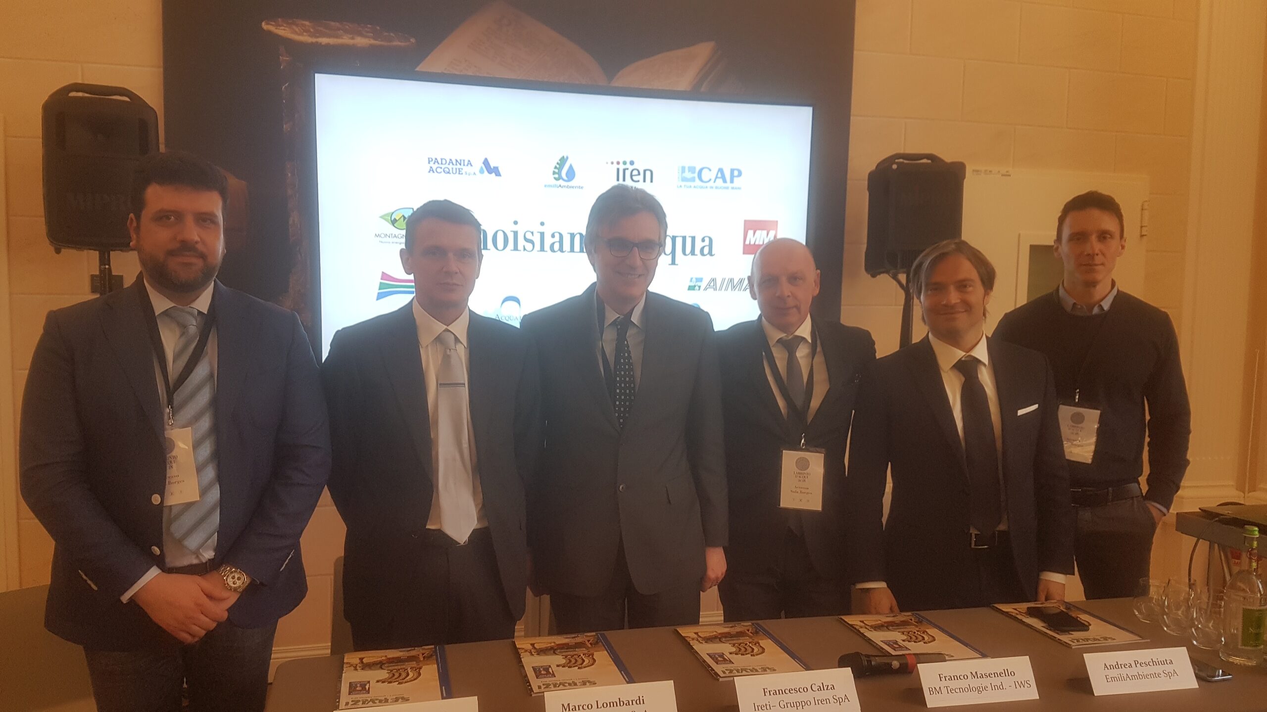 I relatori del Convegno sulla Ricerca Perdite nelle Reti Acquedottistiche: da sinistra a destra Massimo Chignola, Marco Lombardi, Francesco Calza, Franco Masenello, Andrea Peschiuta